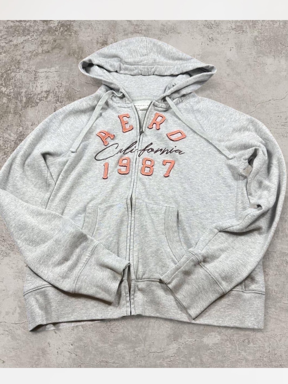 Y2K inspired Aeropostale California 1987 Full Zip Hoodie Gray Embroidered